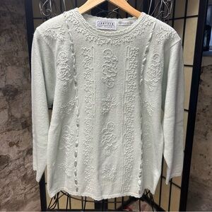 Vintage Jazten Hand Embroidered Sweater-Sage Green- Medium